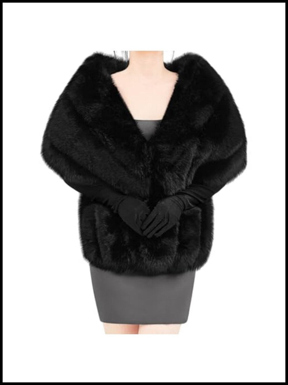 Faux Fur Shawl and Long Satin Gloves Set One Size